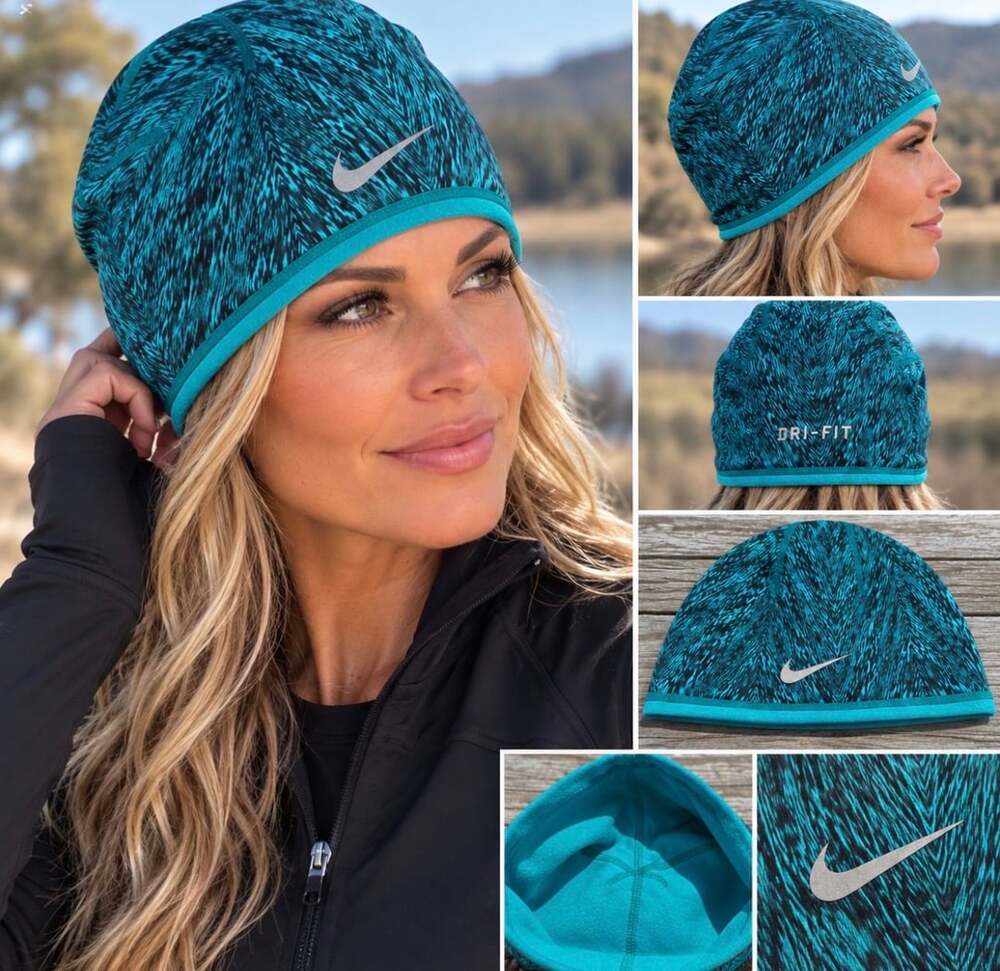 Nike Dri-FIT Running Beanie Hat Teal Black Reflective Swoosh Cold Weather